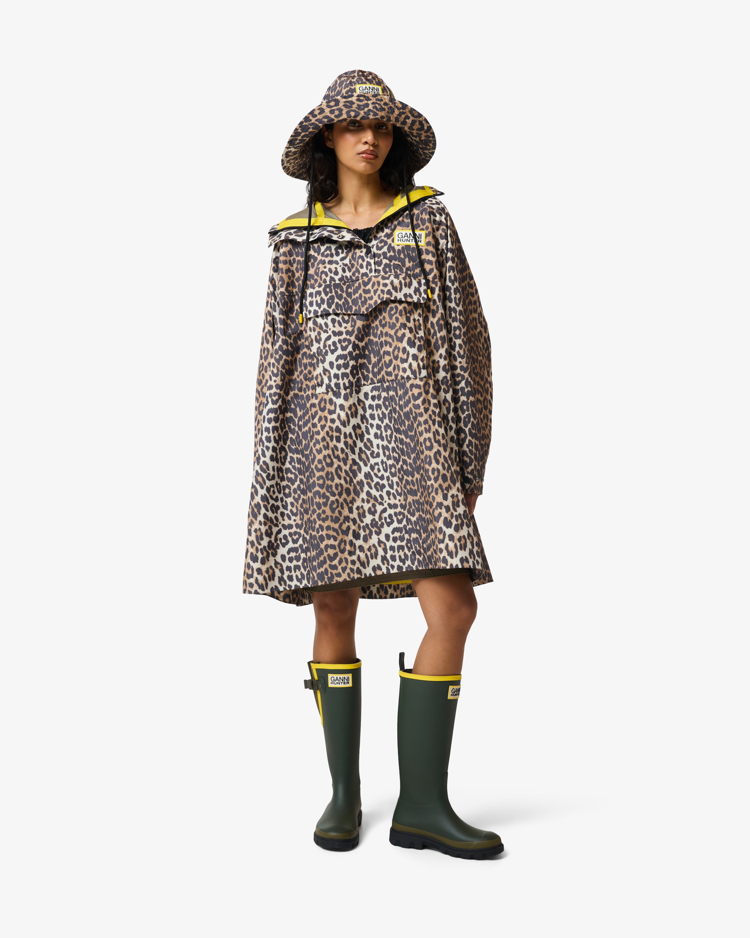 GANNI X Hunter Unisex Waterproof Poncho Leopard