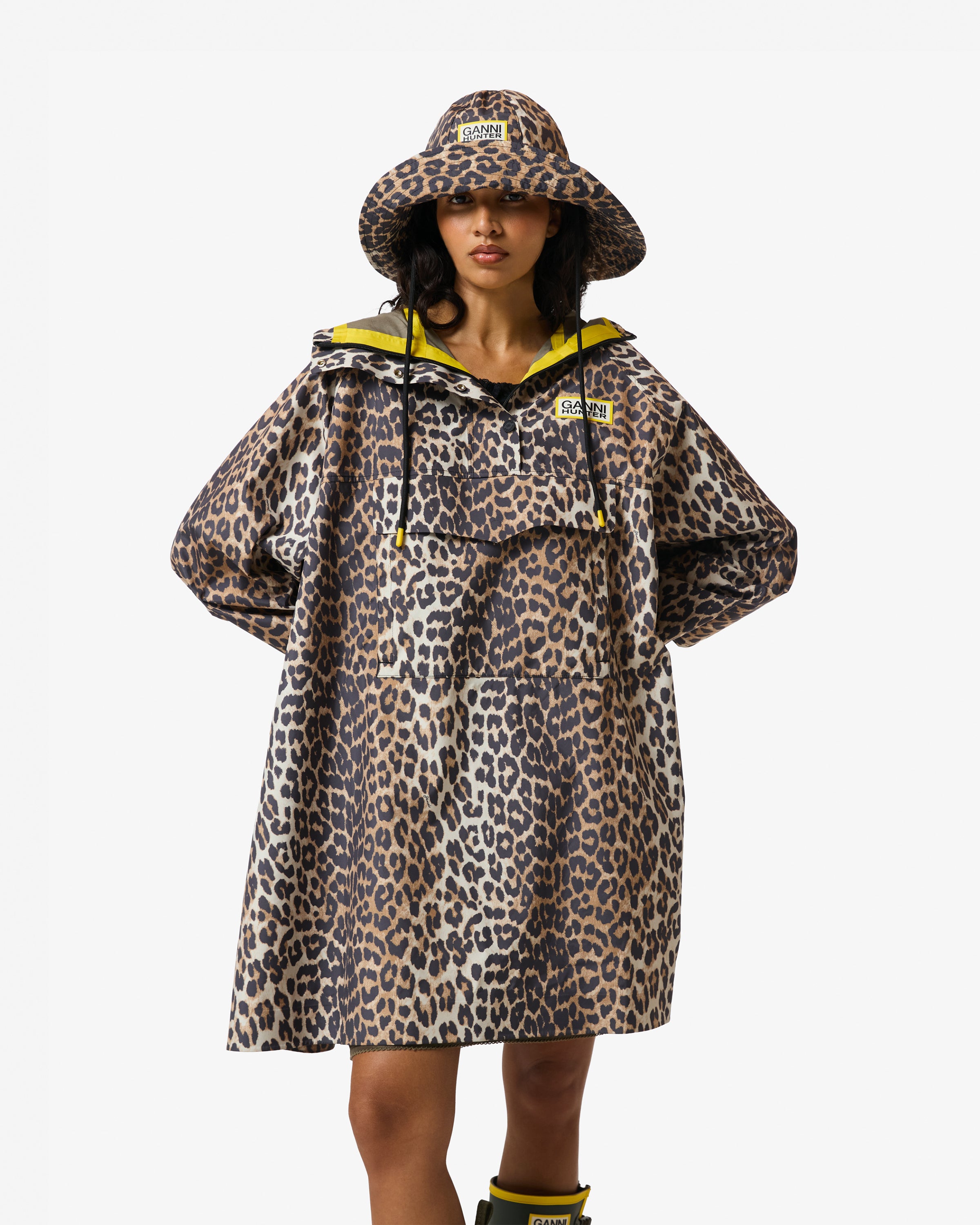 GANNI X Hunter Unisex Waterproof Poncho Leopard
