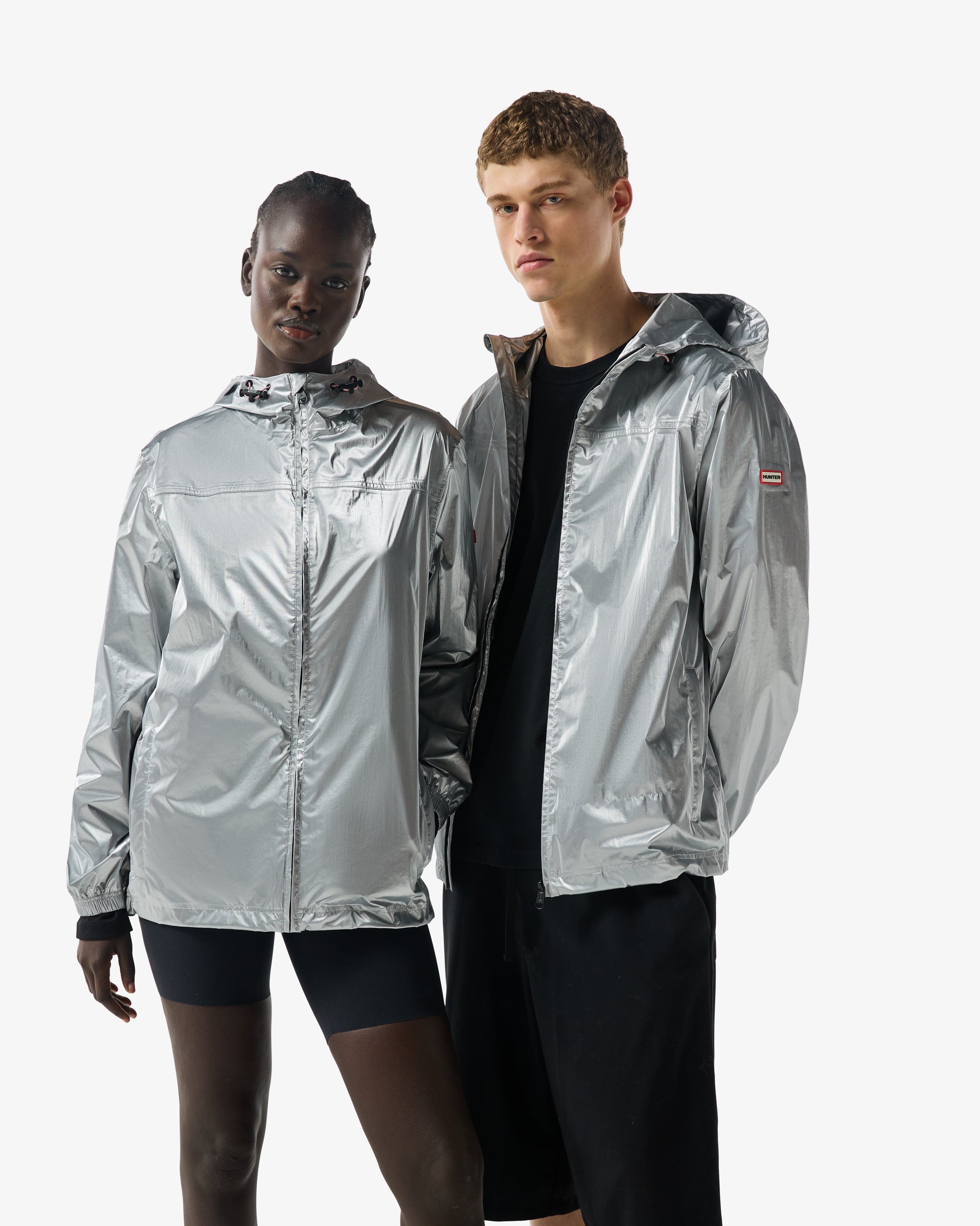 Unisex Packable Rain Jacket Metallic Silver