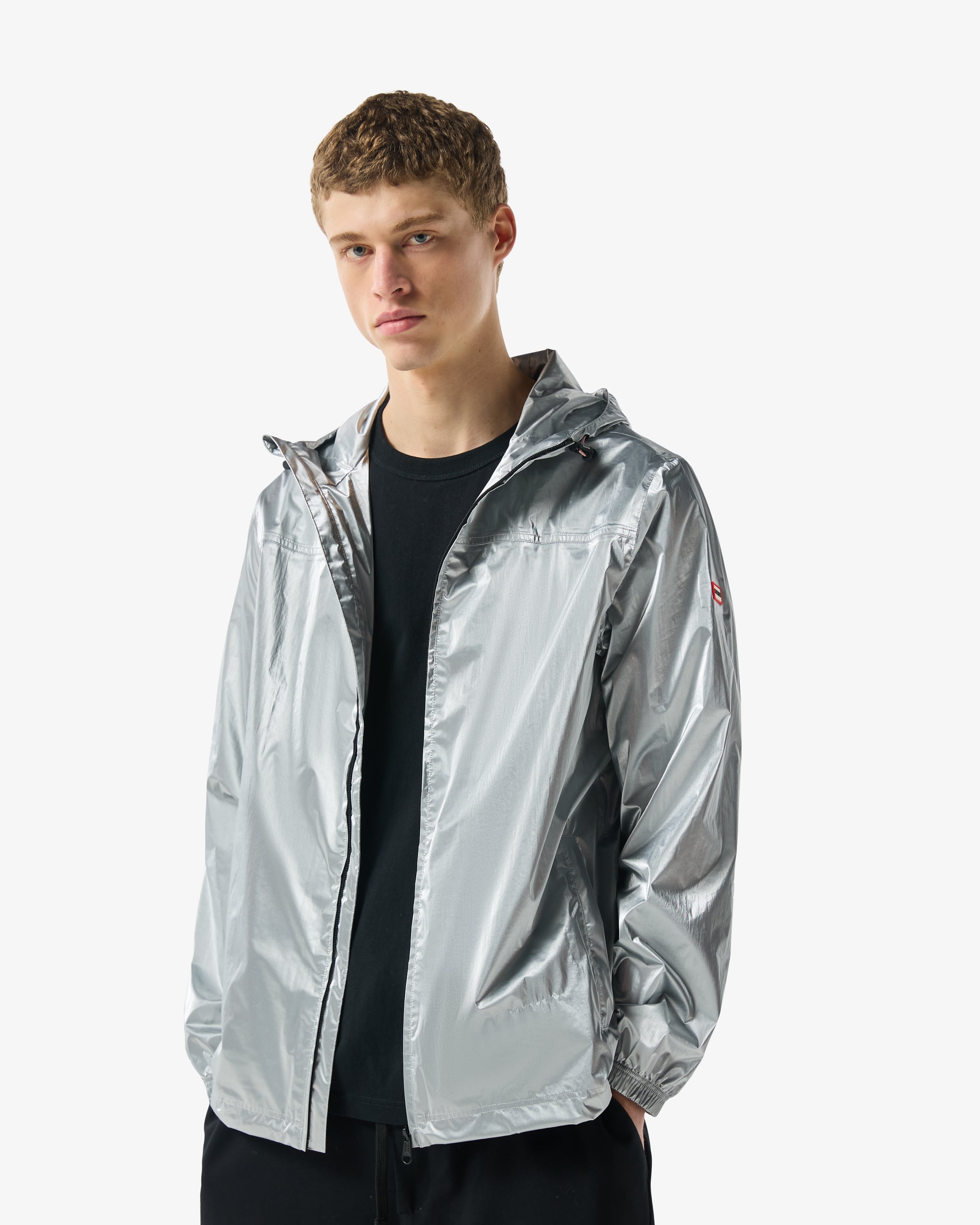 Unisex Packable Rain Jacket Metallic Silver