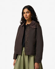 Leith Oversized Waxed Jacket Chocolate Brown